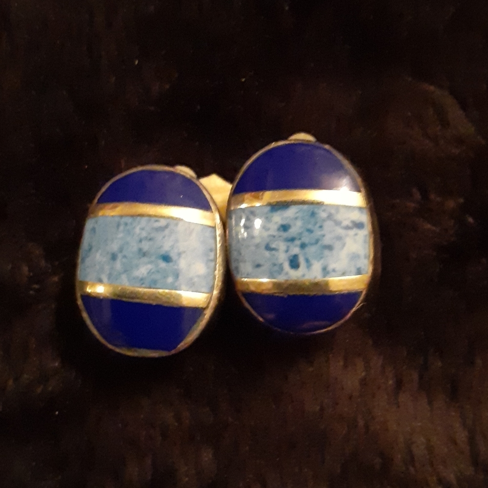Sterling Lapis & Turquoise Earrings - Picture 2 of 6